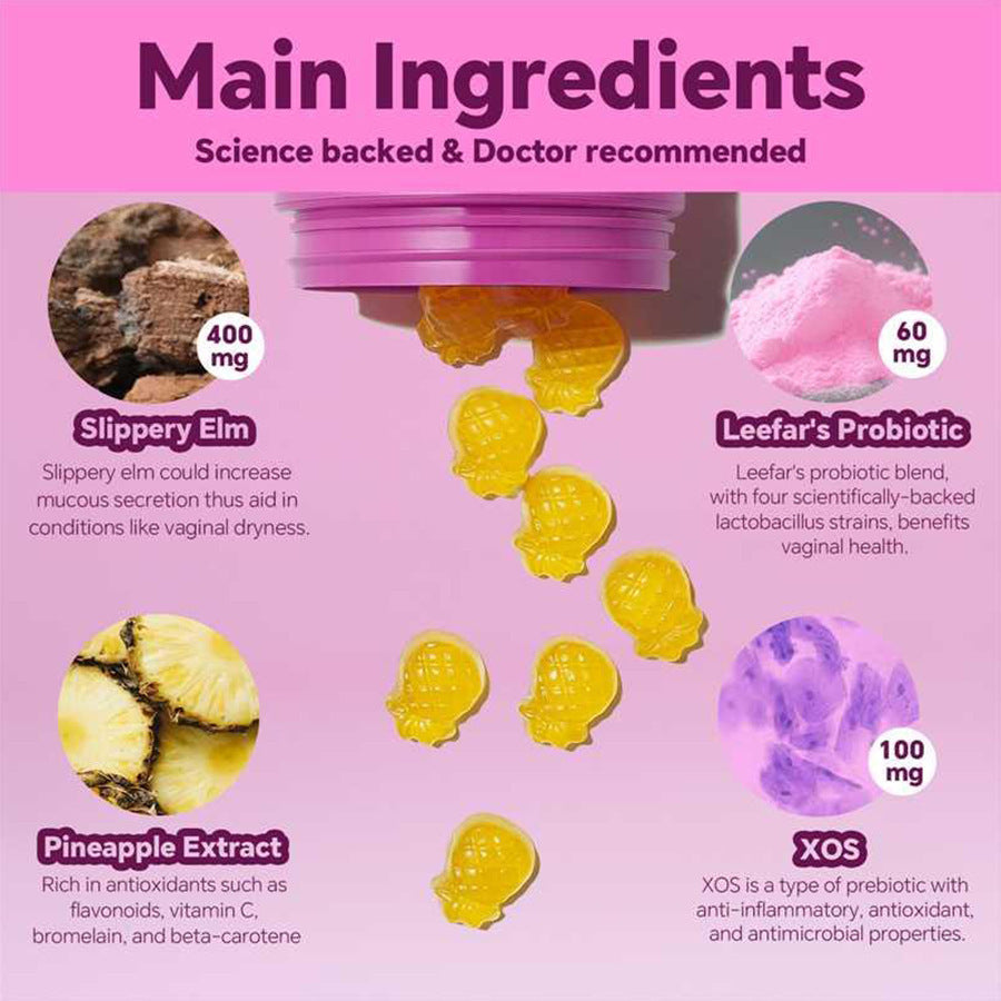 Feminine Probiotic Gummies for Women - pH Balance, Yeast & Odour Control | Slippery Elm & Prebiotics | Hawaiian Pineapple | 60 Count