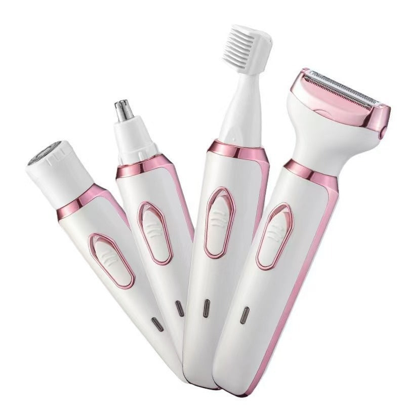 4-in-1 Electric Shaver & Trimmer for Women - Foil Shaver, Body Trimmer, Eyebrow & Nose Heads | Wet & Dry | USB Rechargeable